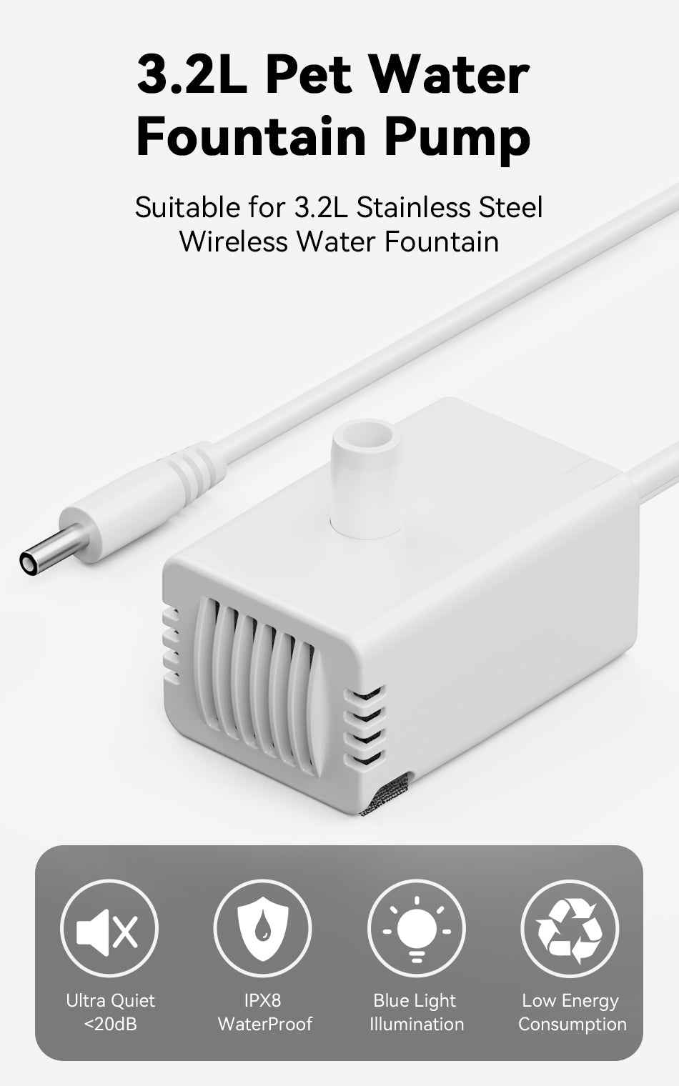 ROJECO Water Pump for 3.2L Stainless Steel Fountain