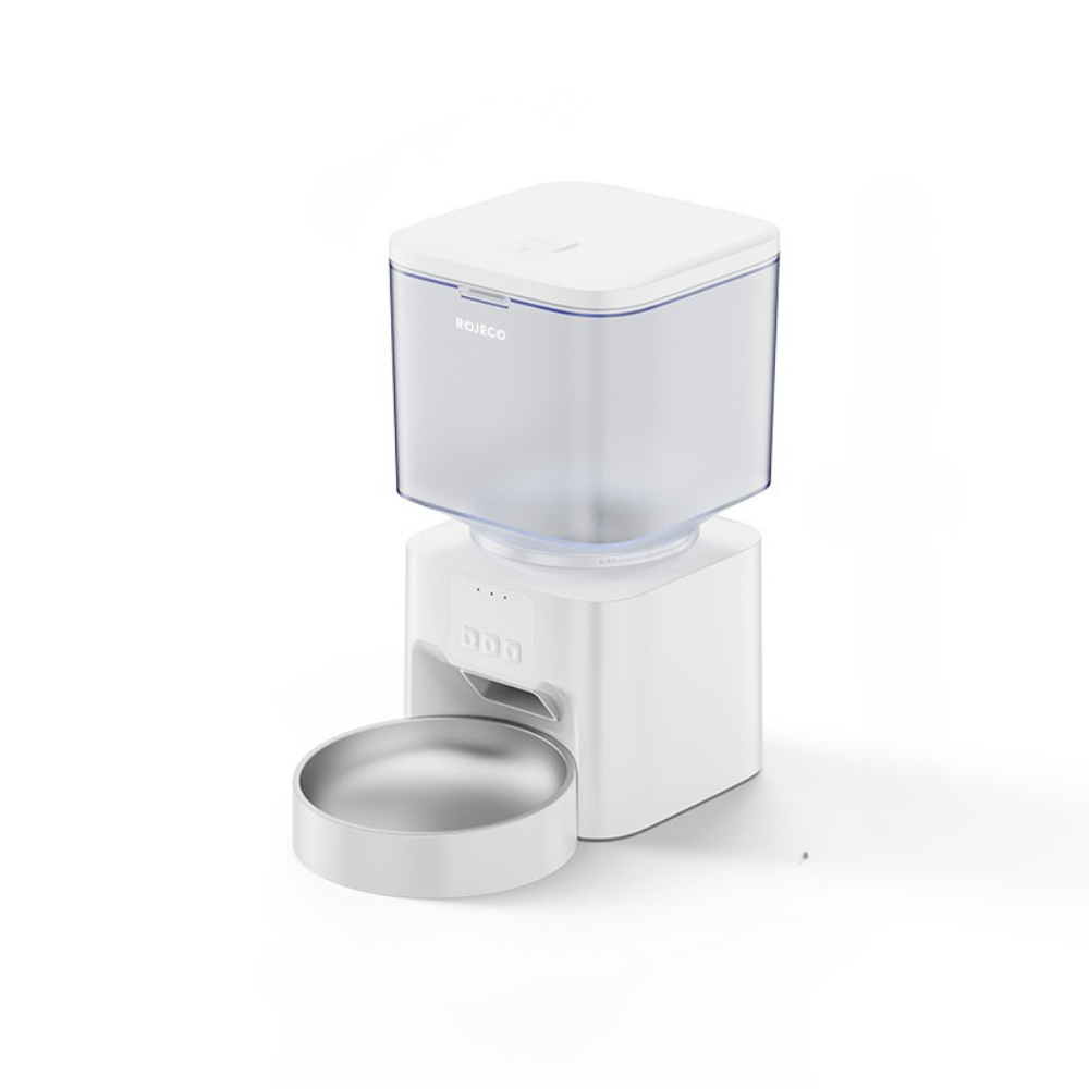 ROJECO 4.5L WiFi smart pet feeder with voice message, app control, and single bowl.