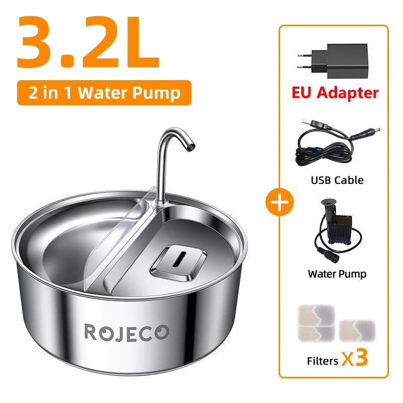 ROJECO 2-in-1 Pet Fountain & Feeder Bowl
