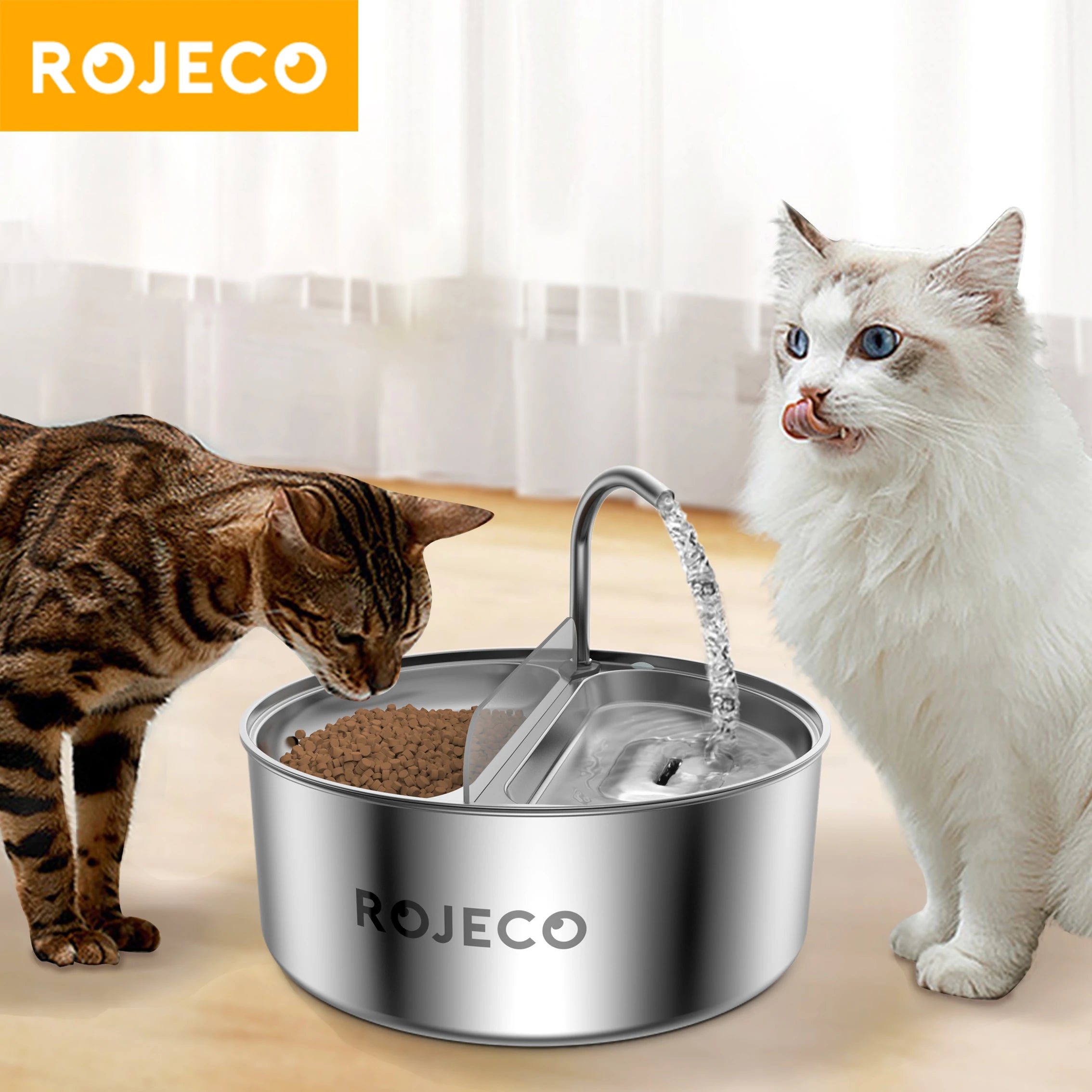 ROJECO 2-in-1 Pet Fountain & Feeder Bowl