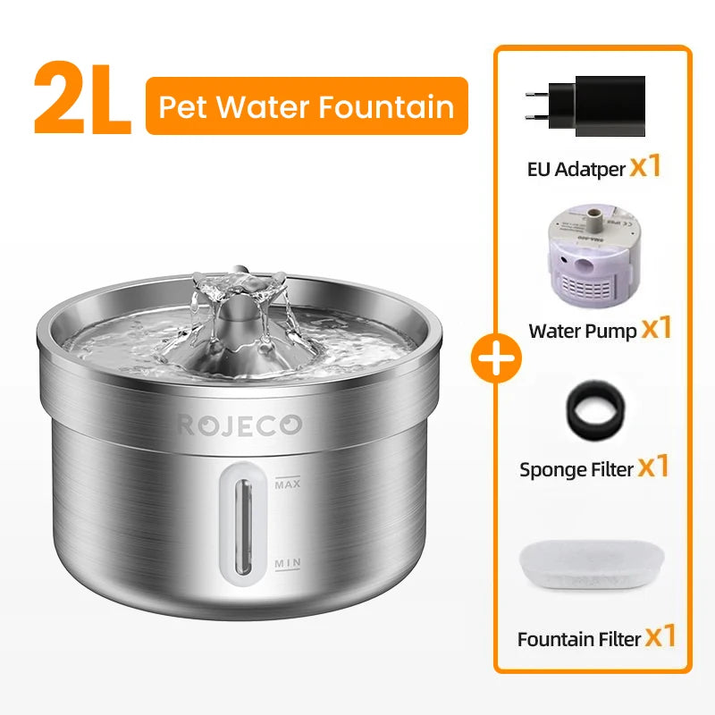 ROJECO Stainless Steel Automatic Pet Water Fountain