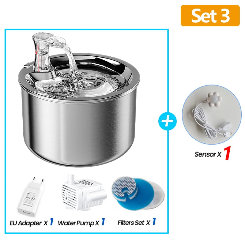 ROJECO Stainless Steel Pet Water Fountain with Sensor