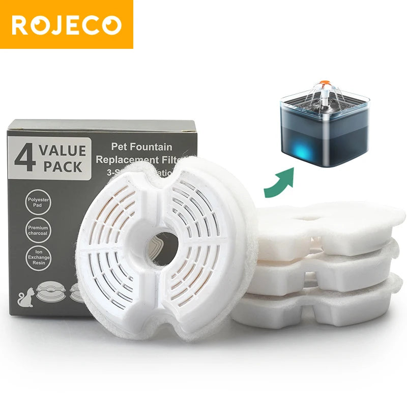 ROJECO Cat Water Fountain Replacement Filters - 5-Fold Filtration for WF060
