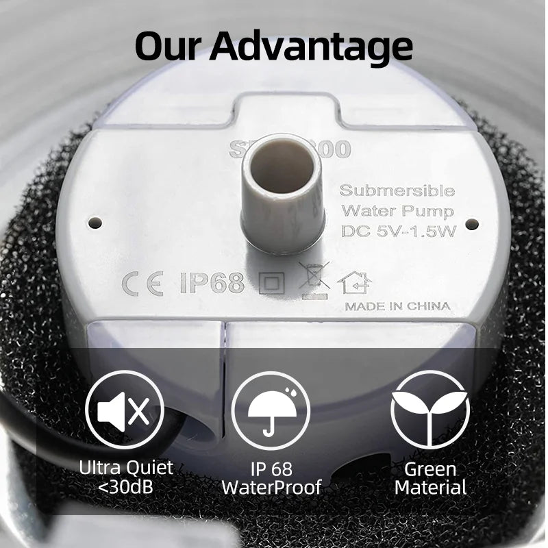 ROJECO Water Pump for Stainless Steel Cat Fountain - Ultra Quiet Replacement