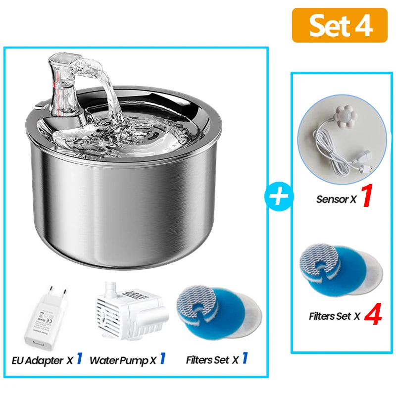 ROJECO Stainless Steel Pet Water Fountain with Sensor
