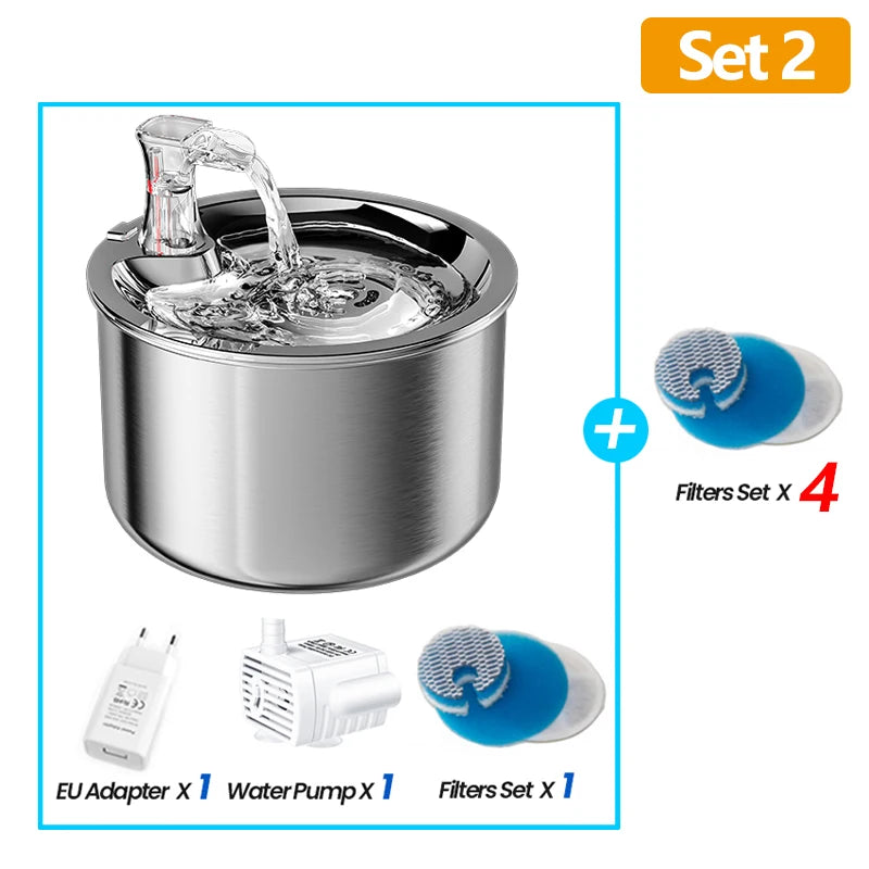 ROJECO Stainless Steel Pet Water Fountain with Sensor